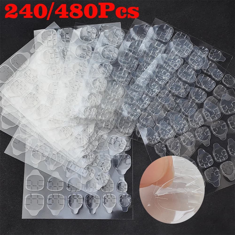 240/480pcs Doppio Lato Colla Gelatina Per Unghie Trasparente Nastro Adesivo Per Unghie Finte Colla Adesivi Unghie Finte Consigli Trasparente Gel Gelatina Pad