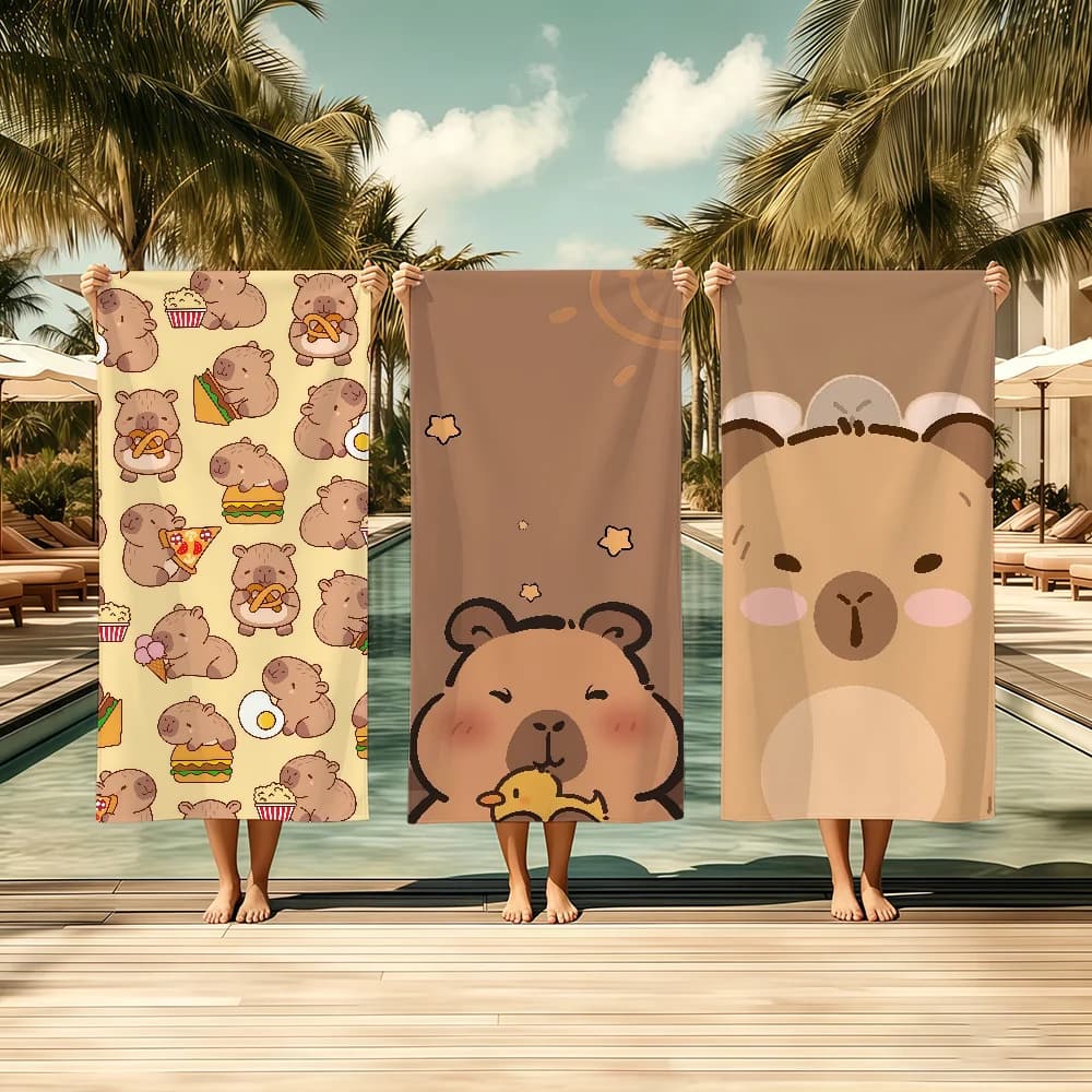 Cute Cartoon Art Kawaii Capybara Towel Textile Bathrobe Beach Quick-Drying Lightweight Portable Camping Swim Pool Travel