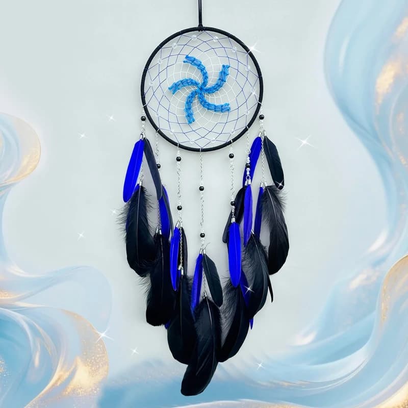 Bohemian Blue Feathers Dream Catcher Large Window Hangings Ornaments Handmade Wind Chimes Bedroom Decorations For Girls Gifts