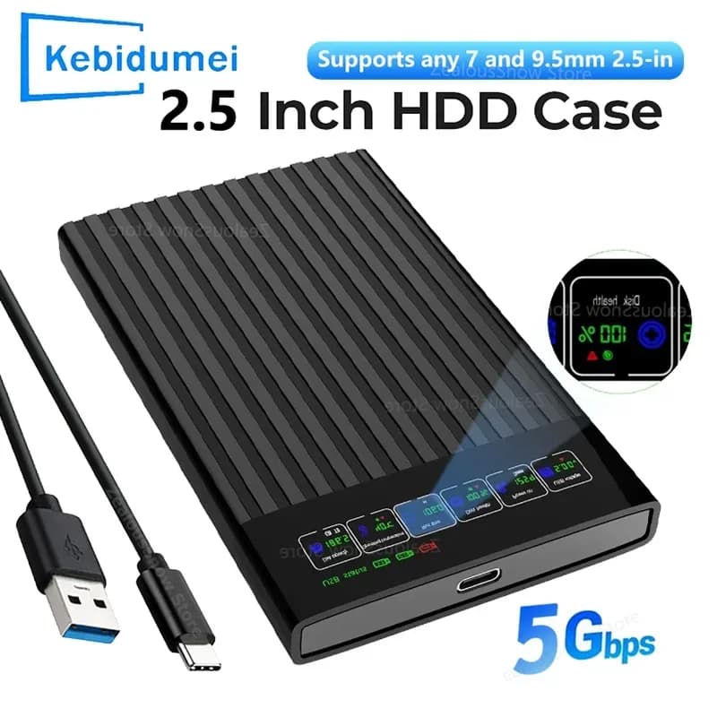 Custodia per HDD SSD da 2,5 pollici Scatola SATA Custodia per disco rigido esterno USB3.1 Display a LED Custodia da 6 Gbps Disco SSD HDD Scatola mobile per PC