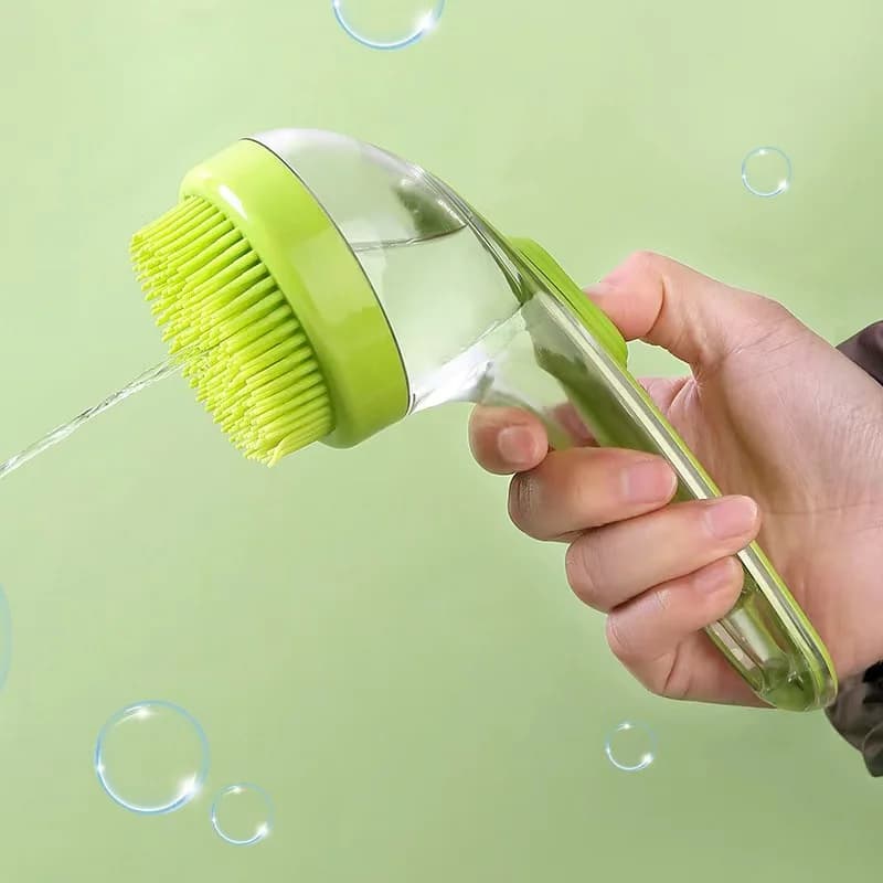 1pc Spazzola da bagno per animali domestici Manico lungo in silicone morbido con dispenser per shampoo Massaggio delicato per toelettare e pulire la pelliccia e i capelli