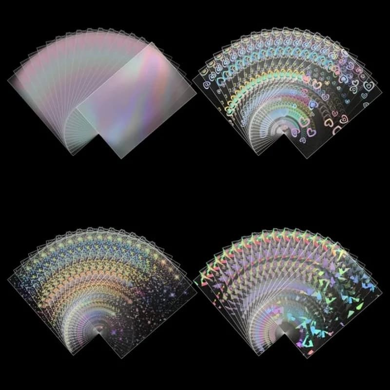 50Pcs 65*90MM Laser Flashing Photocard Sleeves Little Star Heart Glass Transparent Trading Cards Protector Sleeves