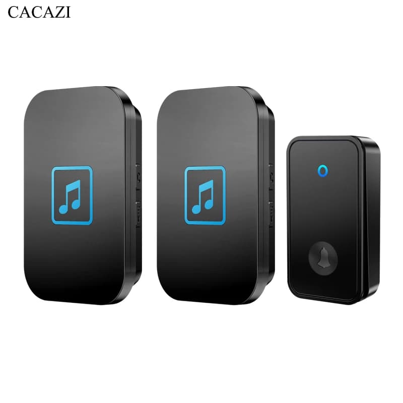 CACAZI Self-powered Intelligent Waterproof Wireless Door Bell 60 Bells 150M Remote Intelligent Door Bell EU Push 1 Button 2 Receivers