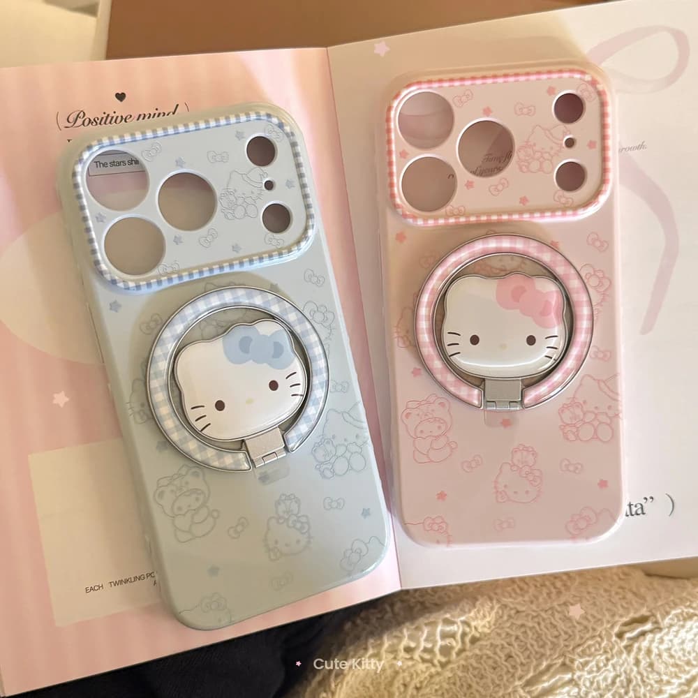 Grazioso Sanrio Hello Kitty Magnetico 360 ° Custodia per telefono con supporto rotante e ricarica wireless MagSafe per iPhone 17 16 15 14 13 Pro Max