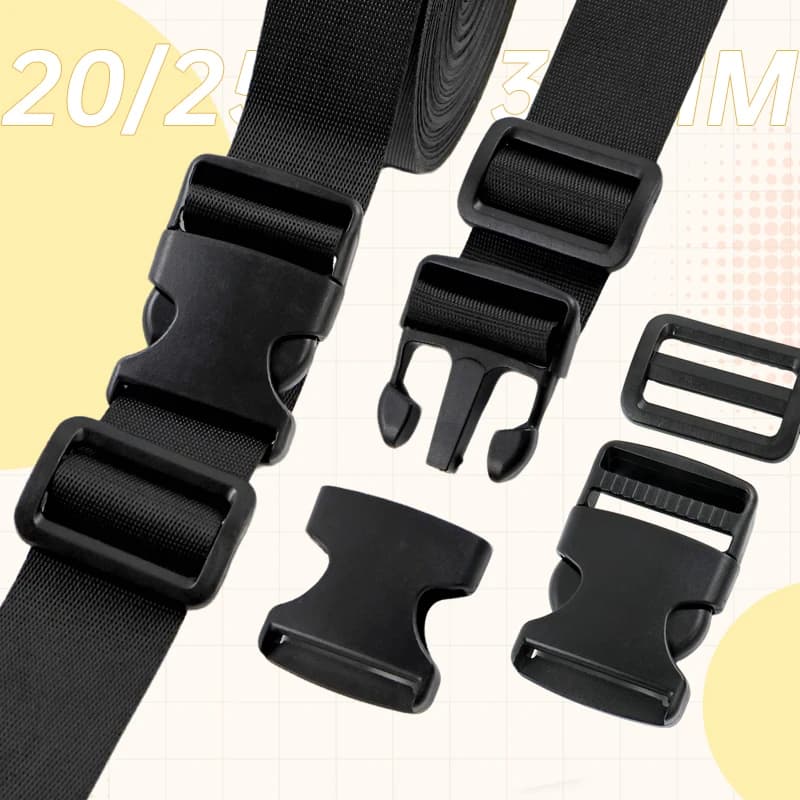 5 Set Deepeel Fibbie a Sgancio Rapido Nere da 20-50mm, Cinghie in Nylon con Fibbia Tri-Glide, Chiusura Regolabile per Zaino, Accessori Fai-da-te per Borse
