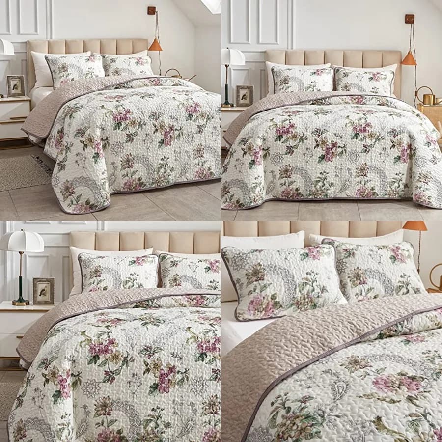 3 Pieces Quilt Set Size, Reversible Bedspread Coverlet Set, Soft Microfiber Lightweight Bed Cover for All Season 102 x 114, 1 Q