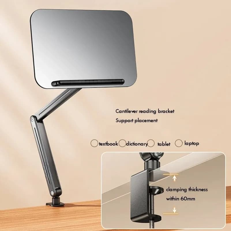 Mensola da scrivania con clip, mensola da ufficio regolabile, supporto pieghevole per lettura, compatibile con laptop, tablet e libri iPad