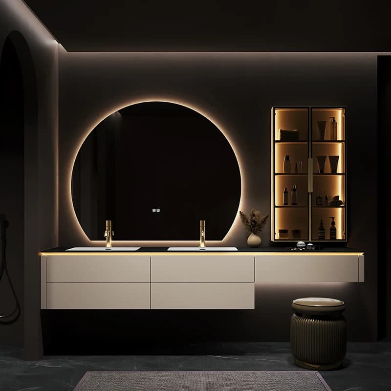 Modern Design Wall-Mounted Bathroom Vanity Top Floating Marble Bathroom Cabinet Sink With LED Mirror Cabinet For Home Use