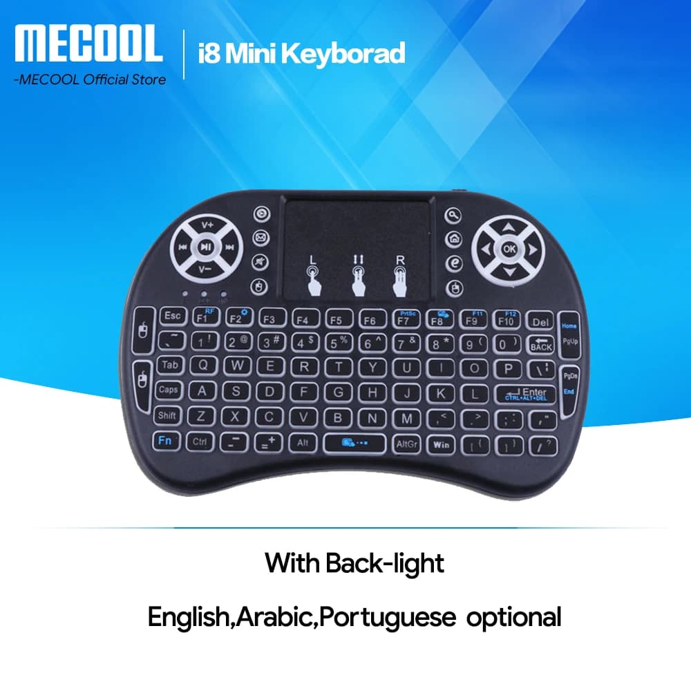I8 russo inglese portoghese Spainish arabo retroilluminato Wireless Mini tastiera Air Mouse telecomando con Touchpad per TV Box