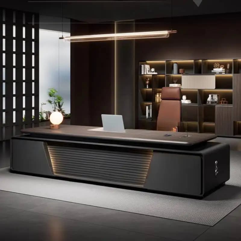 Scrivania da ufficio direzionale in legno nero Designer economico Grande scrivania moderna per computer Tavolo da gioco regolabile per stazione di lavoro Scrivania