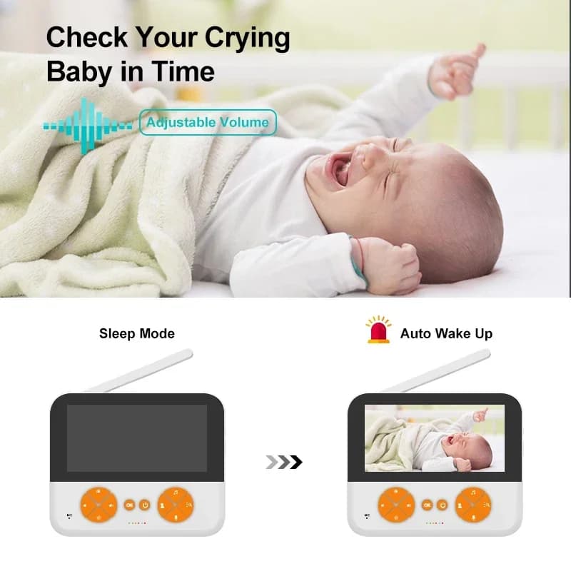 Nuovo Baby Monitor con Schermo da 5 Pollici, Connessione Wireless 2.4G, Telecamera per Bambini, Programmazione Pasti, Monitoraggio Temperatura, Musica Rilassante a Infrarossi