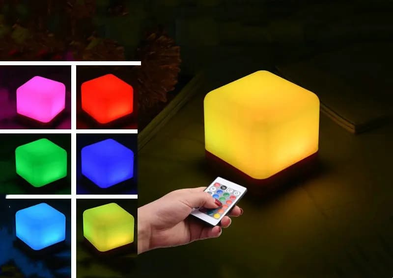 Rechargeable LED Cube Decorative Lamp via USB Portable Night Lights with Remote Control Bedroom Table Desk Environmental Lighting H80mm