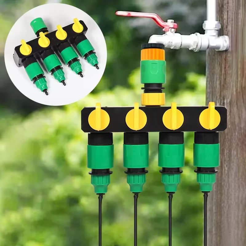 Four-way water divider for domestic gardening, self-washing tap coupling, shower pipe fitting - Multi-purpose water gun