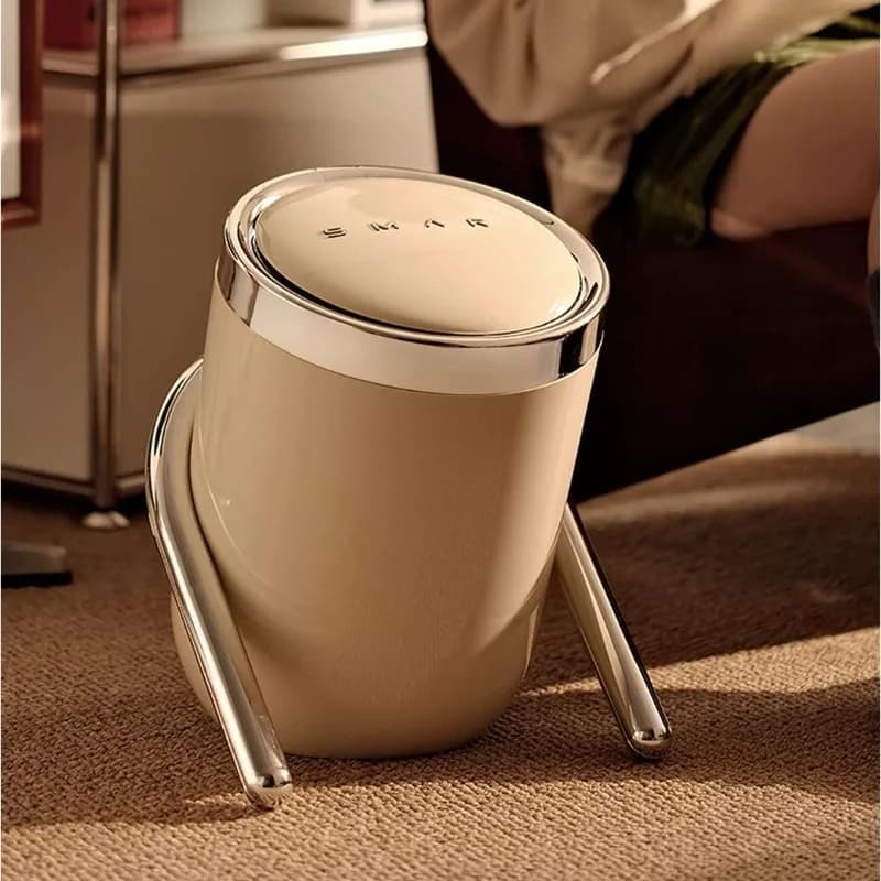 Cestino Vintage con Coperchio a Pressione per Casa, Bidone della Spazzatura con Coperchio a Scatto per Camera da Letto, Ufficio e Bagno, Piccolo Contenitore Retro per Rifiuti