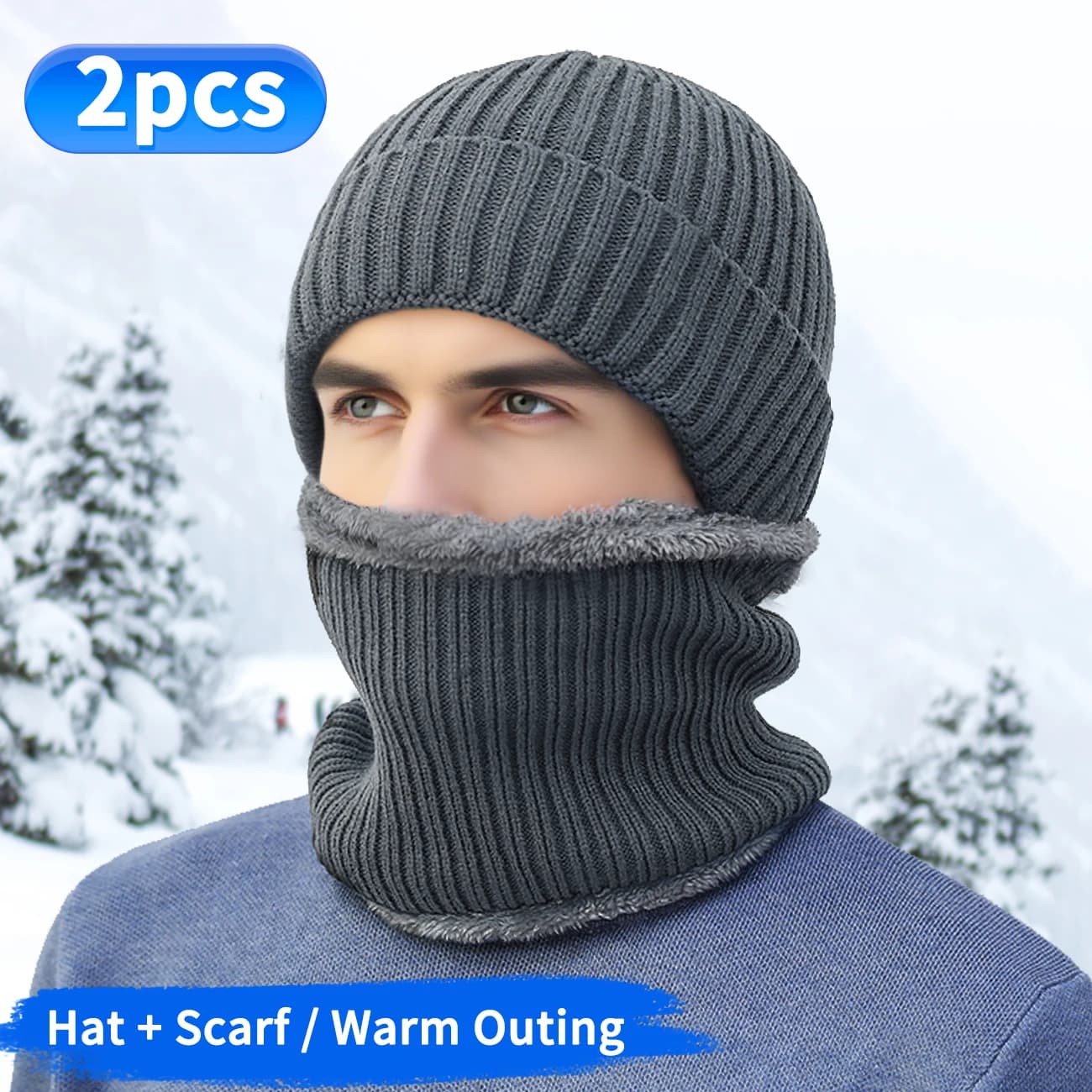 2 pz/set Uomo Caldo Beanie Cappello Sciarpa Set Morbido Spessore Foderato In Pile Berretto Lavorato A Maglia Tenere Al Caldo Inverno Cap Scaldacollo Teschio Cap