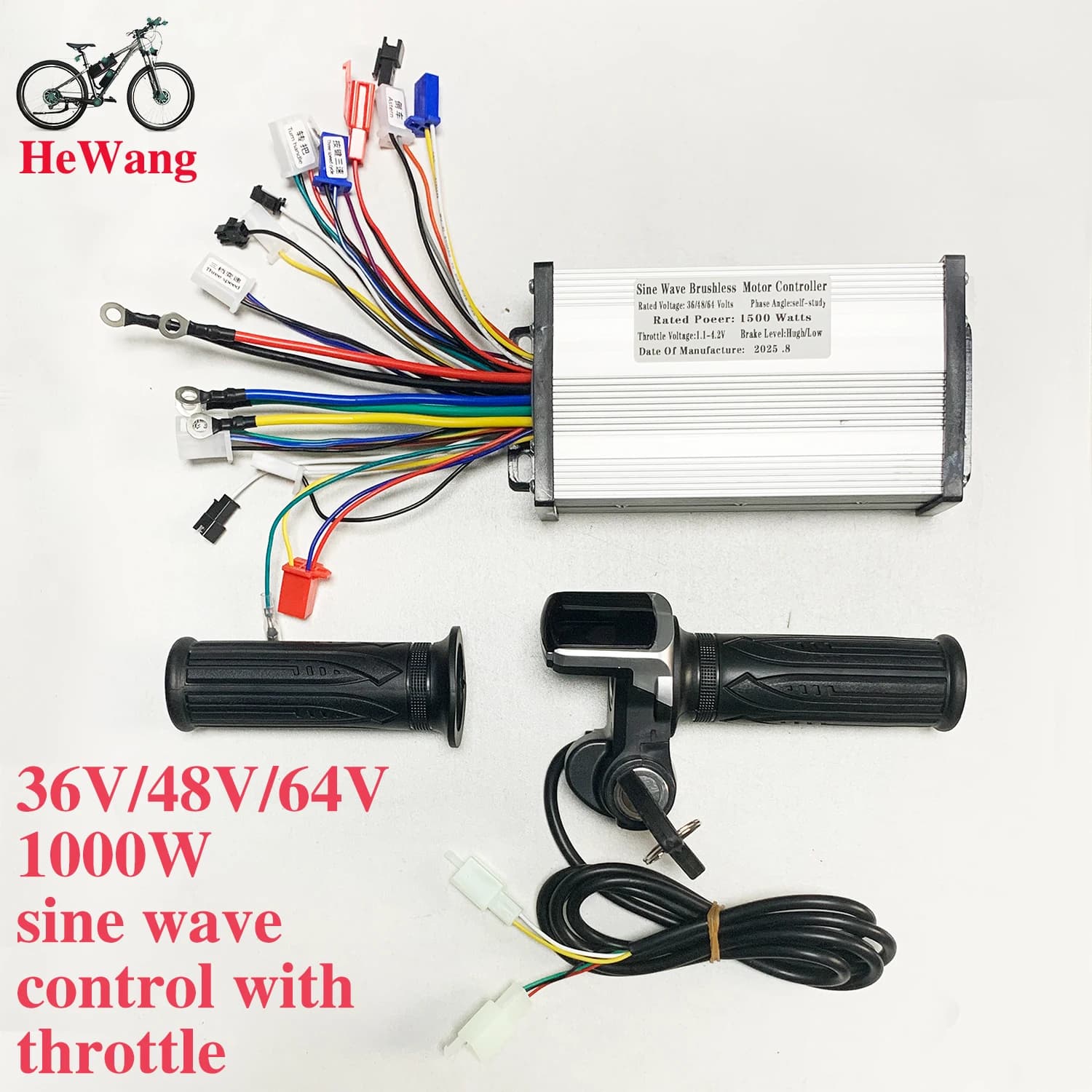 36V-64V 1500W Sine wave Brushless motor controller with Lock LED display battery throttle handle for e-bicycle E-bike E-scooter