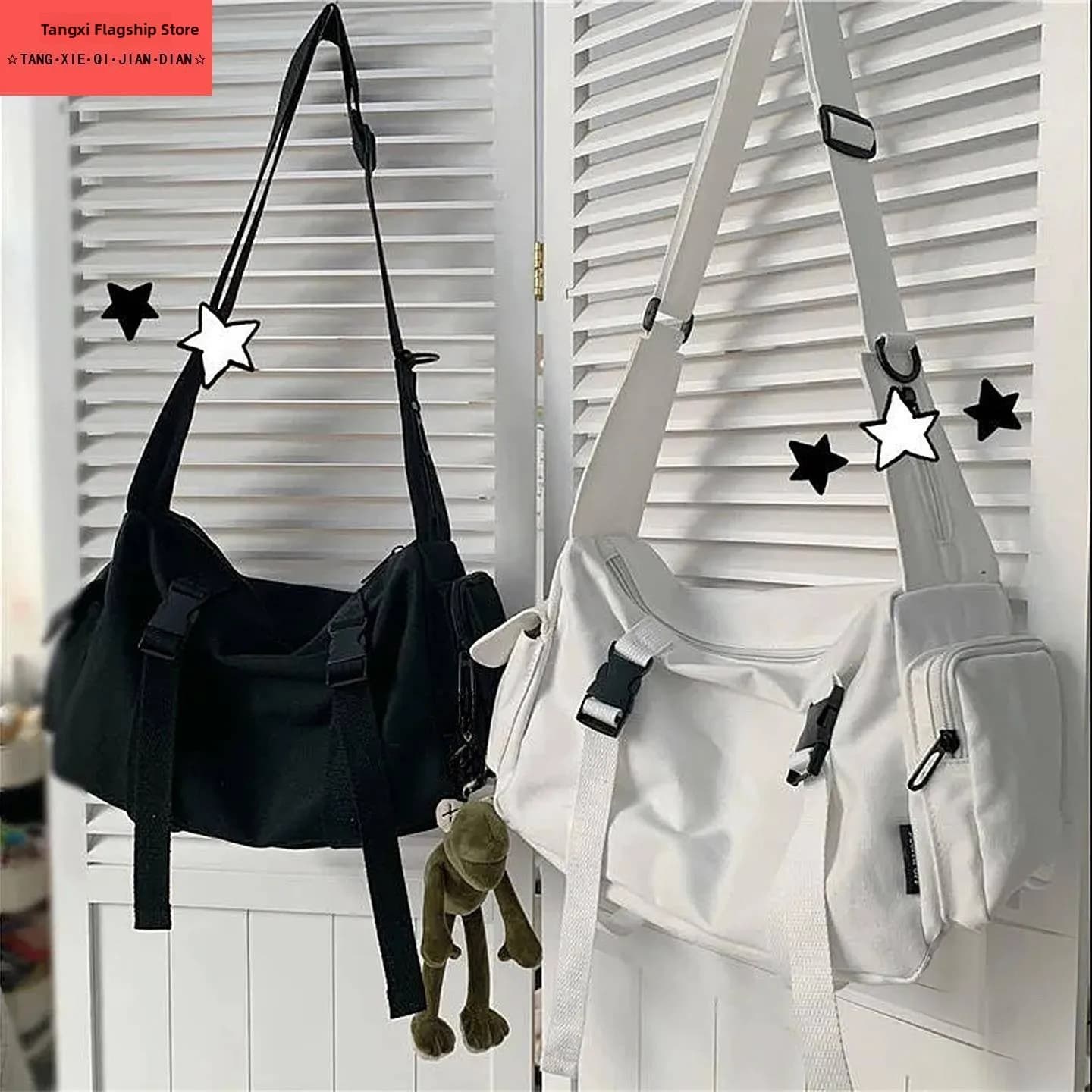 Men's Crossbody Bag Casual Canvas Shoulder Bag for Class Diagonal Sling Bag Trendy Tote Bag Soft Polyester Zipper Closure