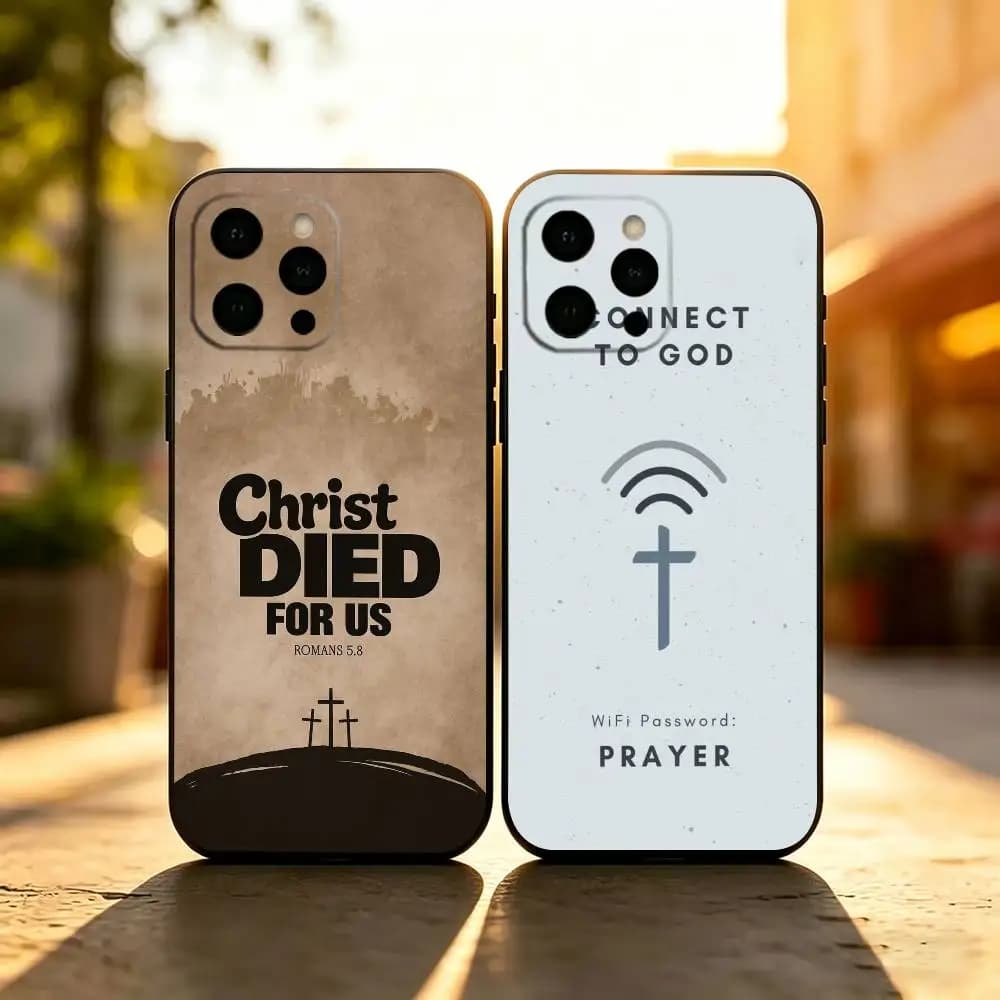 Custodia per telefono in silicone morbido nera con versetto biblico C-Christian J-Jesus per iPhone 17 16 15 14 13 12 11 X XR Plus Pro Max Plus