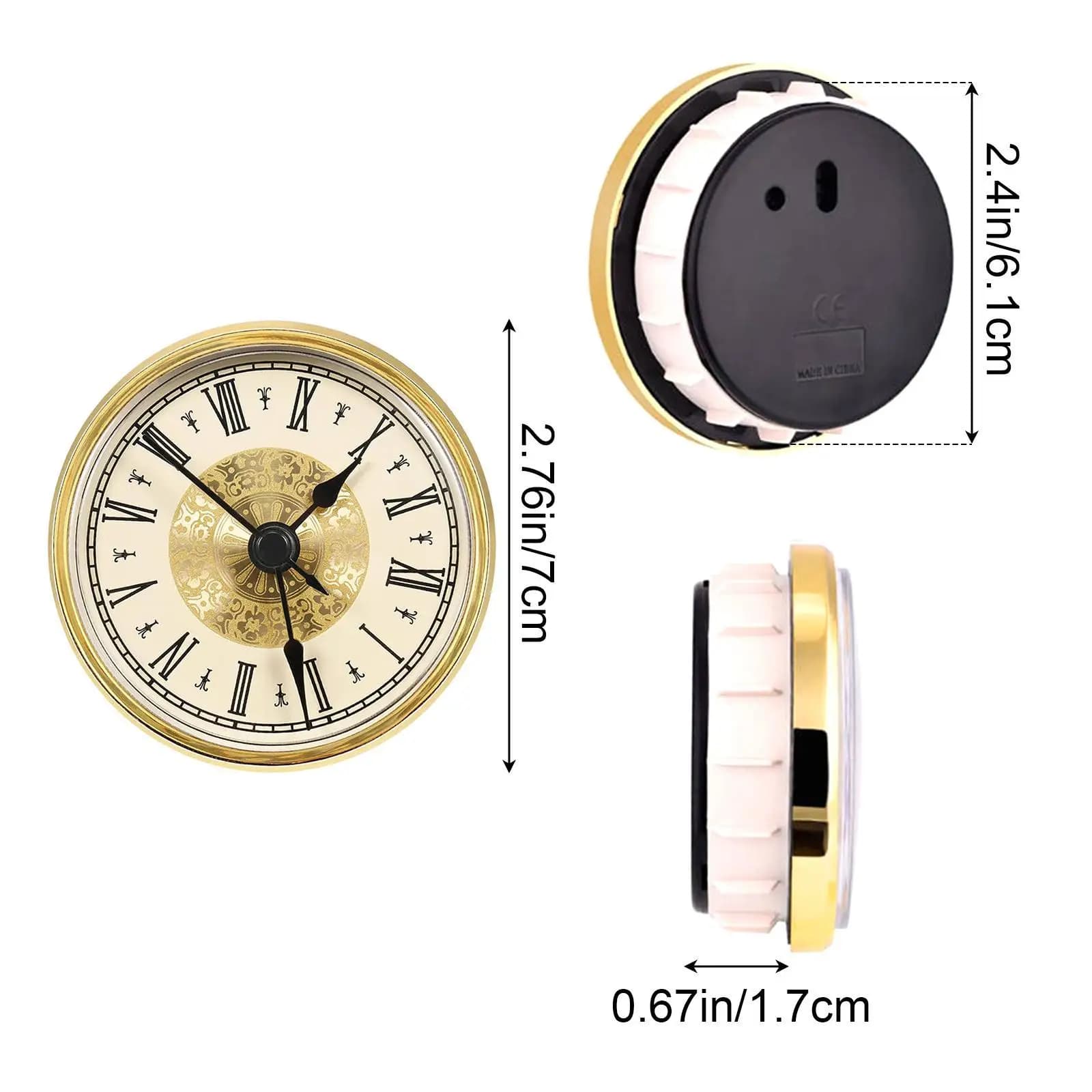 Kit di Ricambio per Meccanismo Orologio da Parete Silenzioso con Inserto in Miniatura Dorato 70mm, Numeri Romani, per Ufficio, Cucina, Fai da Te