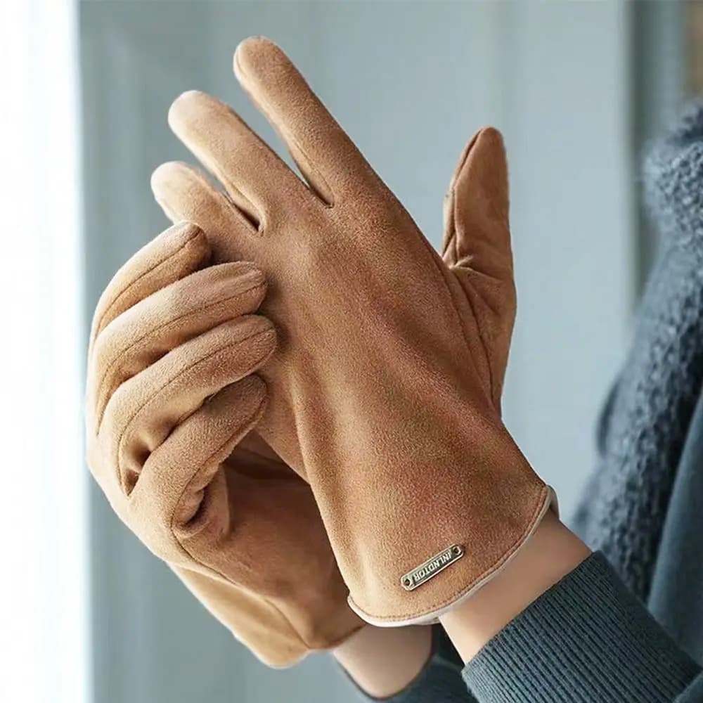 Graceful Suede Touch Screen Gloves Thicken Warm Driving Mittens Velvet Winter Ski Gloves Women