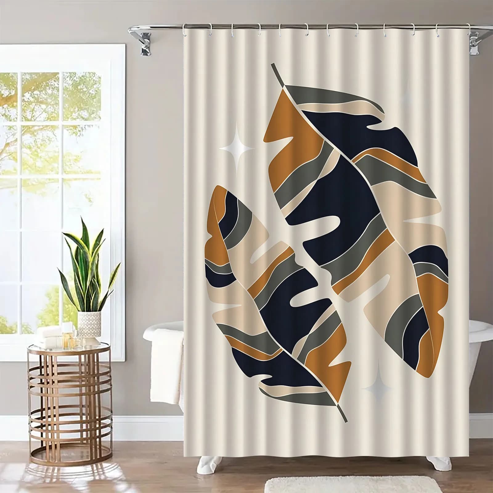 Tenda da doccia da 1 pezzo, semplice e colorata con motivo a foglie: design naturale elegante per ogni scena, inclusi 12 ganci, tessuto in poliestere
