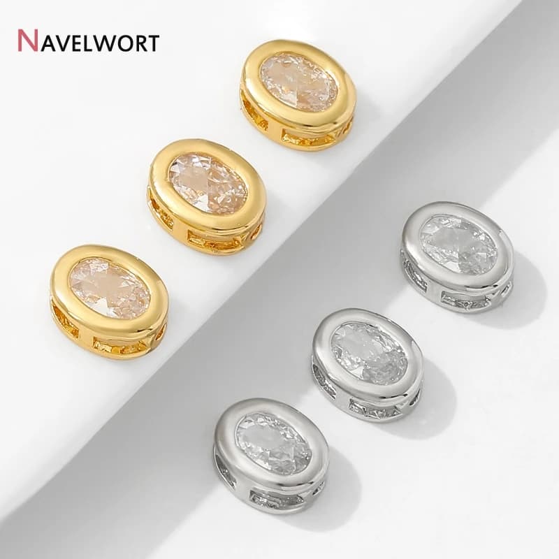 18K Gold Plated Brass With Zircon Oval Spacer Beads,Beads For Bracelet,Separator For Beads,DIY Jewelry Making Accessories