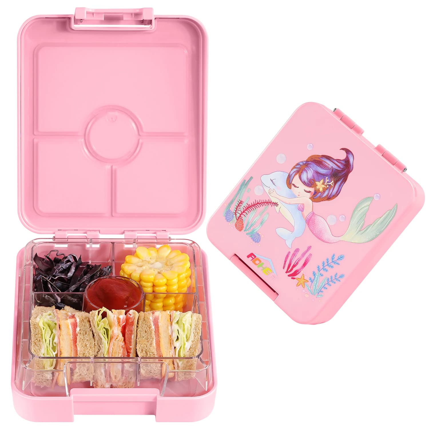 AOHEA Lunch Box Bento per bambini: Scatole Bento Sirena Contenitori Bento per bambini a 4 scomparti per asilo nido o scuola