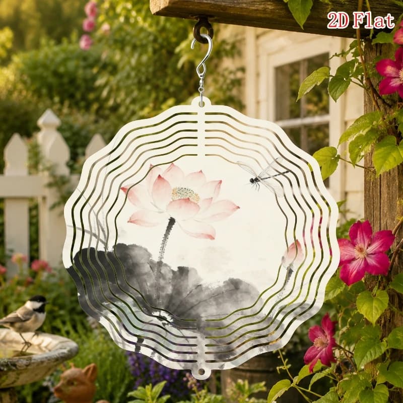 2D Flat Rotating Wind Chime Pendant- Dragonfly Standing on Lotus Flower, with Rotating Hook,360CreativeTerrace OutdoorDecoration