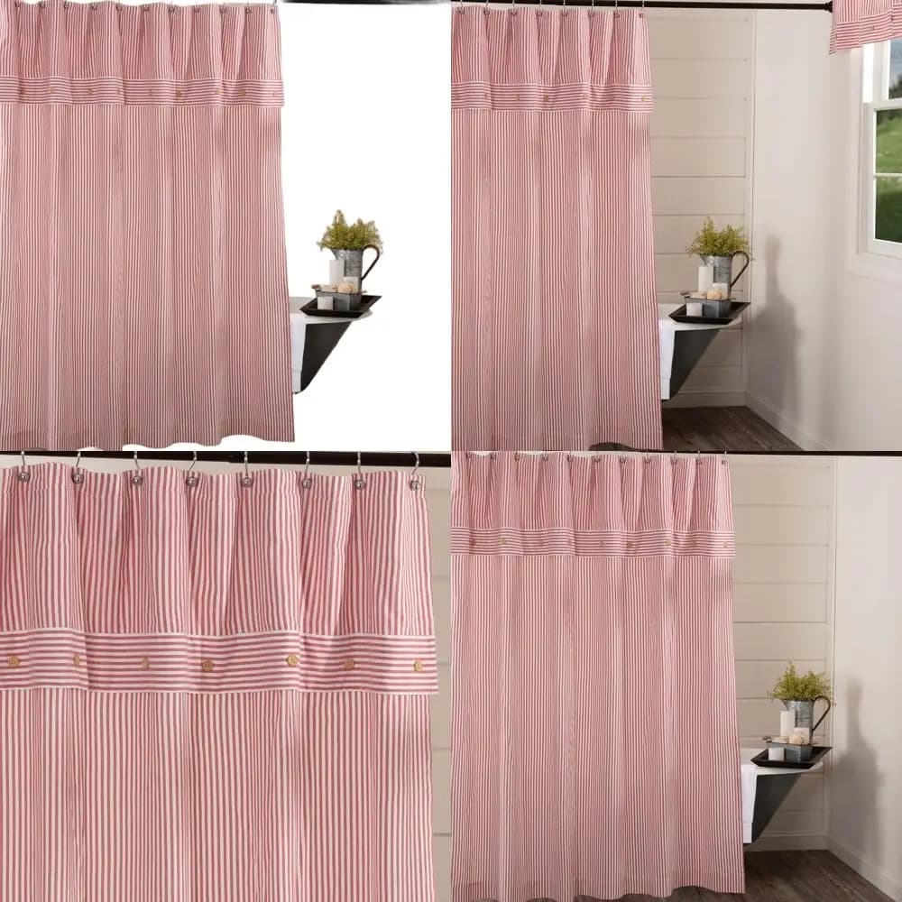 Tenda da doccia a righe rosse, lunghezza 72 x larghezza 72