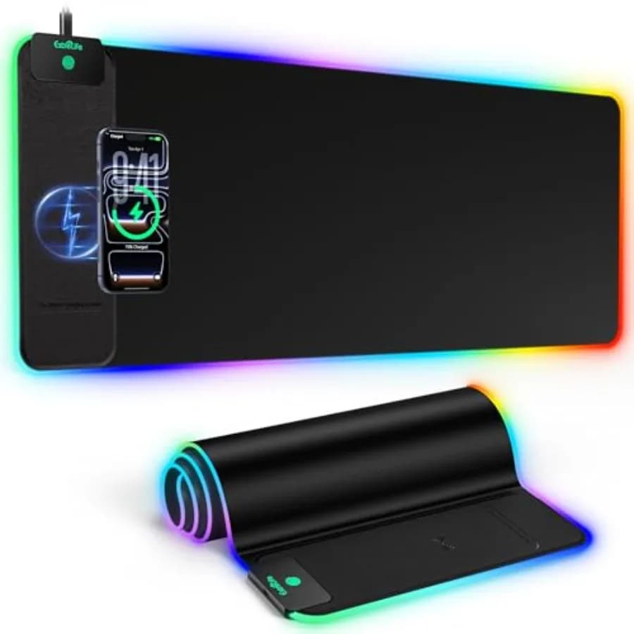 Mouse Pad with 15W Wireless Charging, RGB Gaming Mousepad, 31.5"x11.8" Large XXL Desk Mat, 16 Lighting Modes Keyboard Pad with