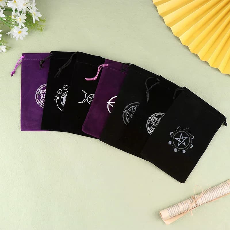 Sacchetto in Velluto per Carte dei Tarocchi e Oracoli, Borsa per Rune e Costellazioni, Accessori per Divinazione, Sacchetto per Gioielli e Dadi con Cordoncino