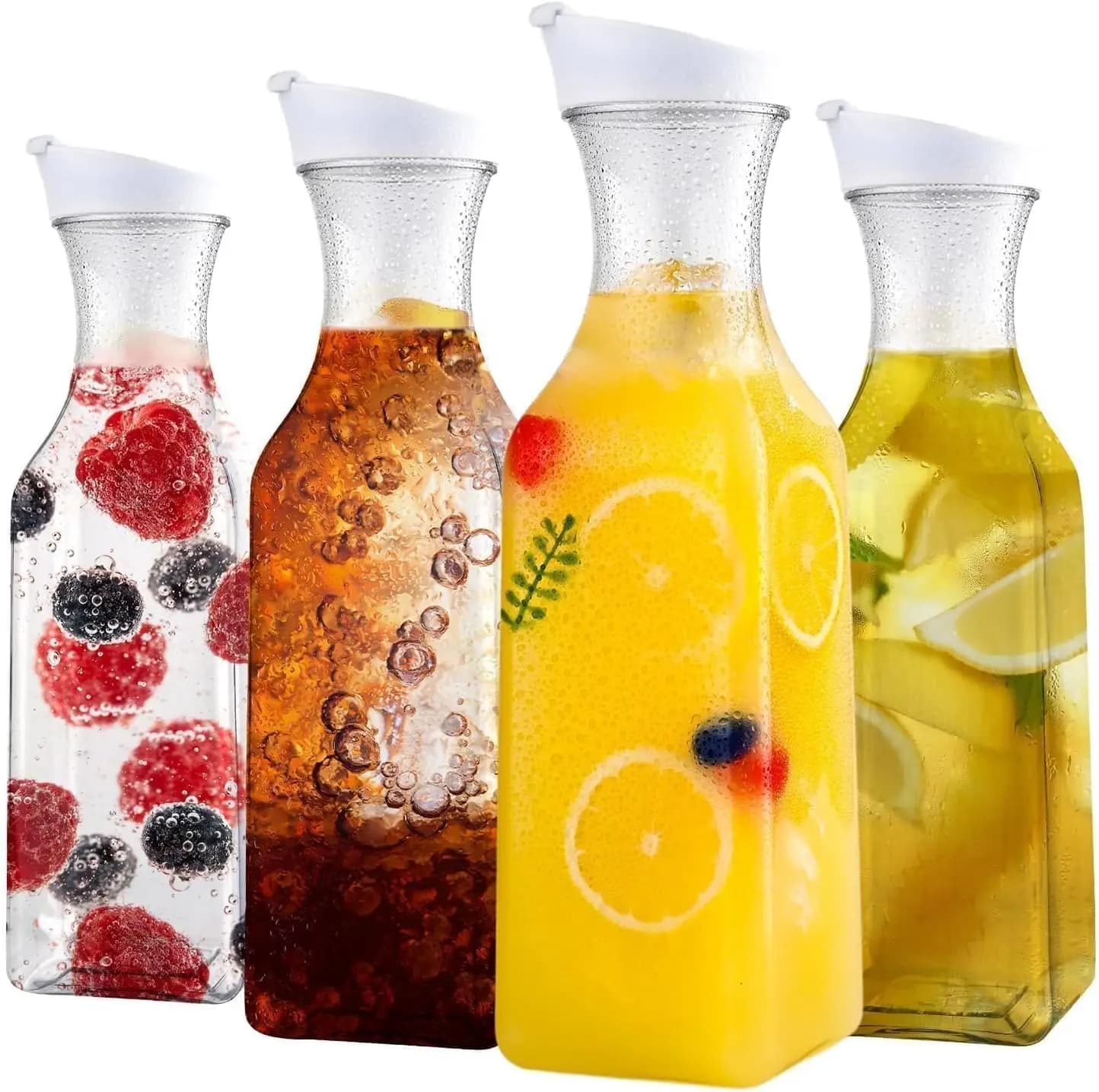 Bottiglia per Acqua e Succhi da 1500ml/50oz, Antigoccia con Tappo Flip-Top, Contenitore Rotondo/Quadrato in Plastica per Bevande Fredde/Succhi