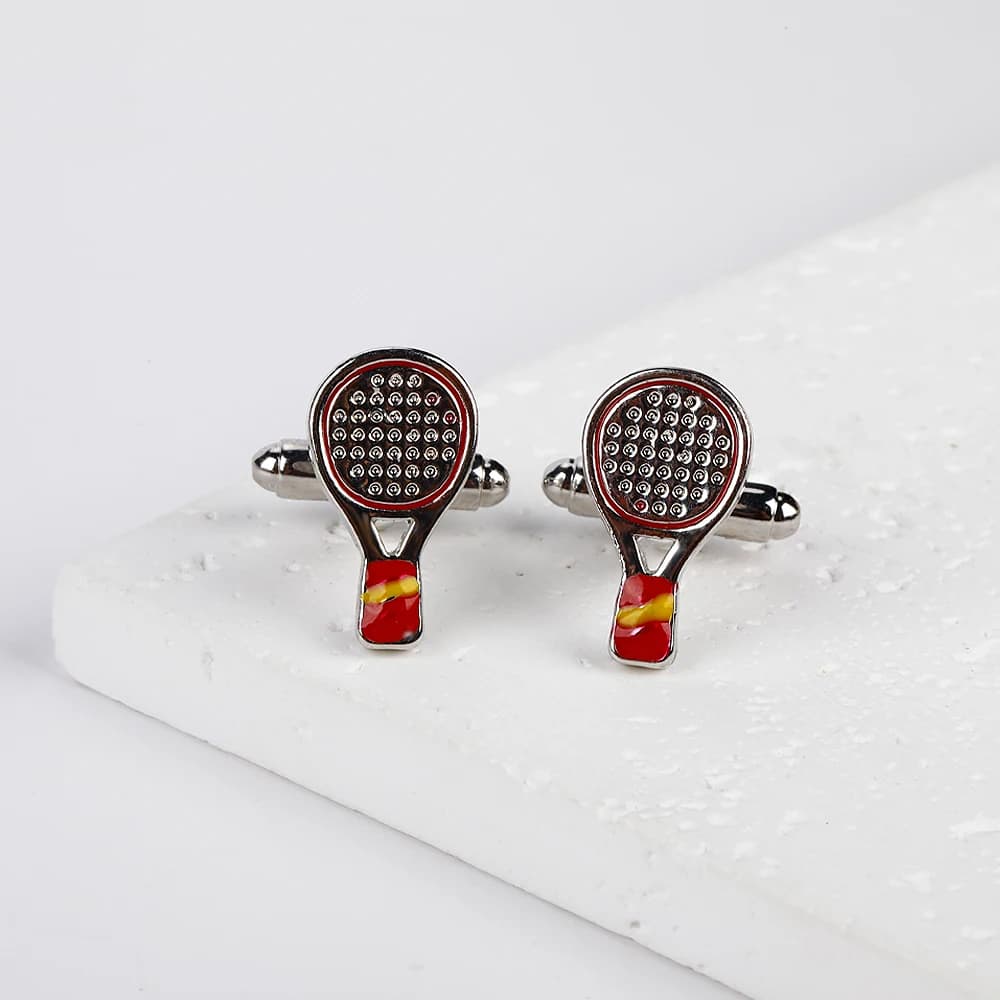 Sporty Tennis Racket Shaped Mens Cufflinks Fans Shirt Suit Tuxedo Blouse Enamel Sleeve Button