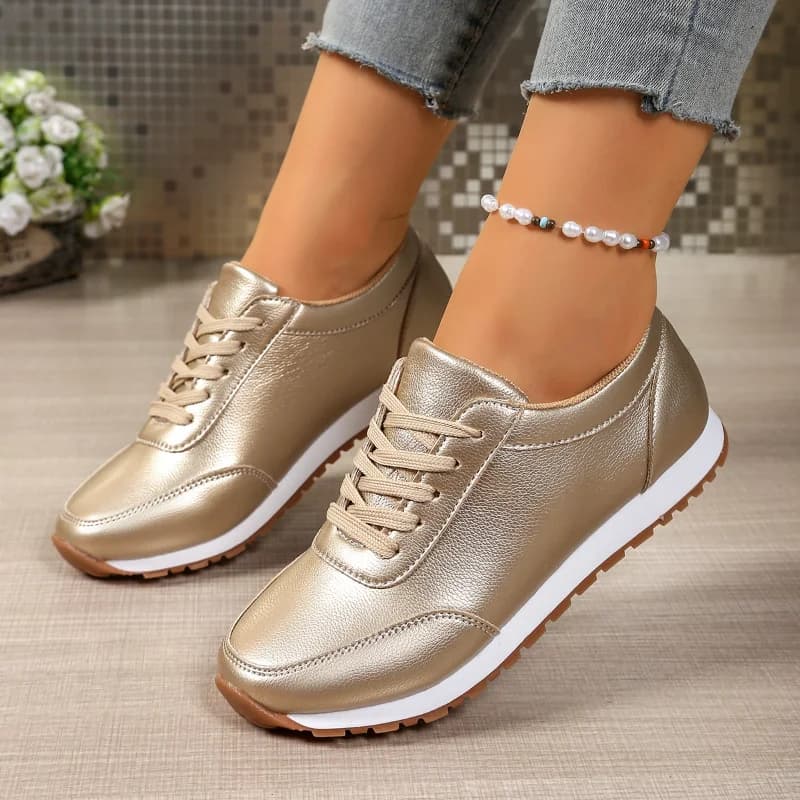 Sneakers da Donna alla Moda 2026, Scarpe da Passeggio Dorate e Argentate di Lusso, Calzature Casual Comode e Piatte Vulcanizzate per Primavera/Autunno
