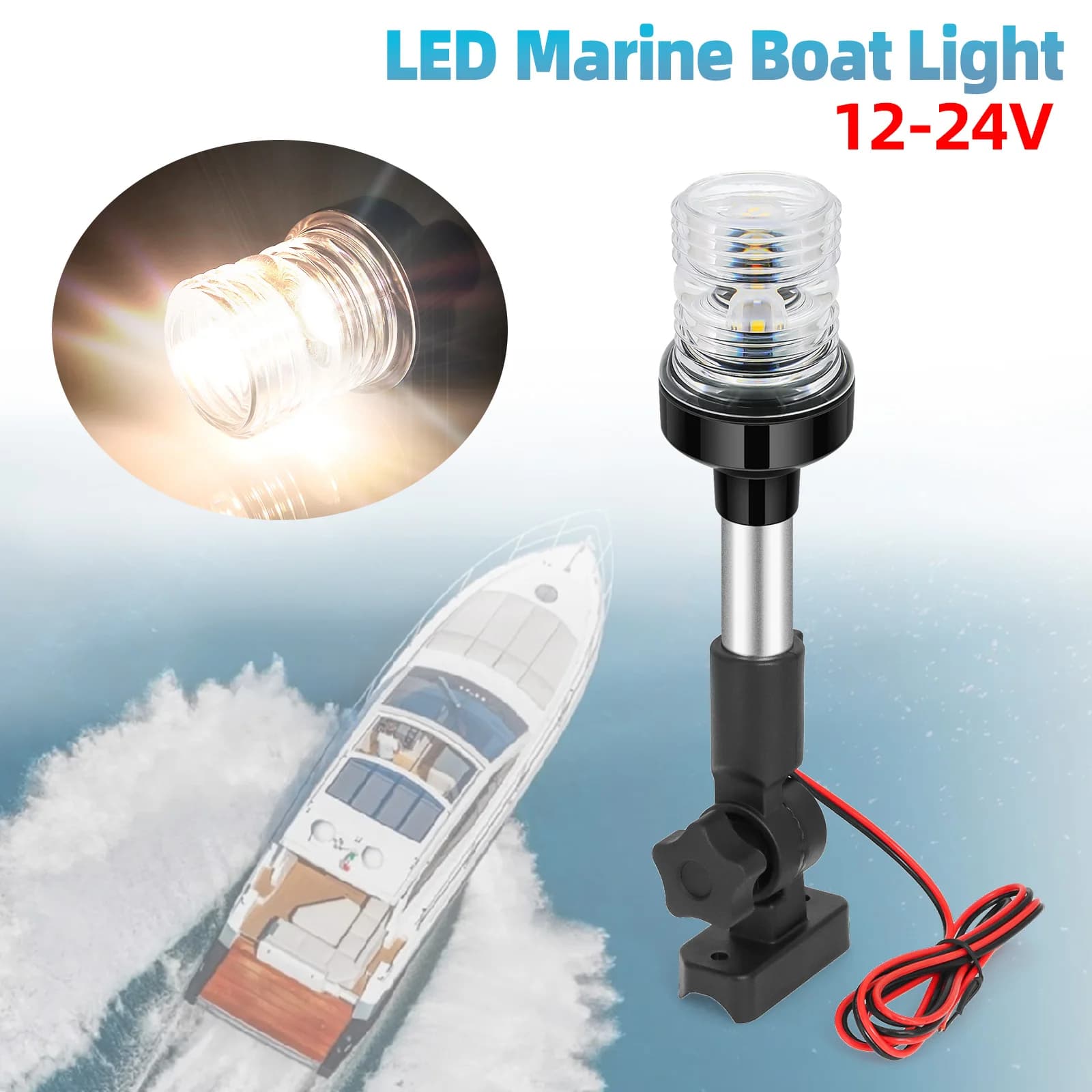 12 v24v Marine Deck luce di navigazione impermeabile luci a LED per barche 360 ° Fold Down luci di ancoraggio bianche Pure lampada a pontone da 9/12 pollici