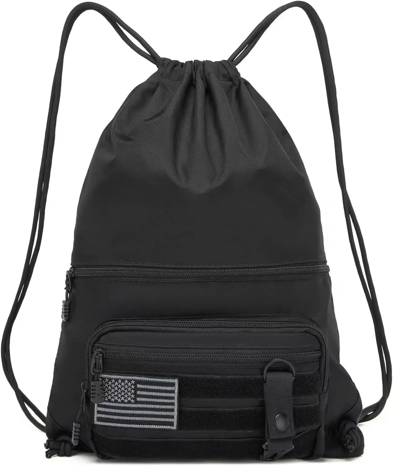Zaino con coulisse Borsa tattica con coulisse con tasche con cerniera Borsa da fianco impermeabile Zaino sportivo da palestra - Nero