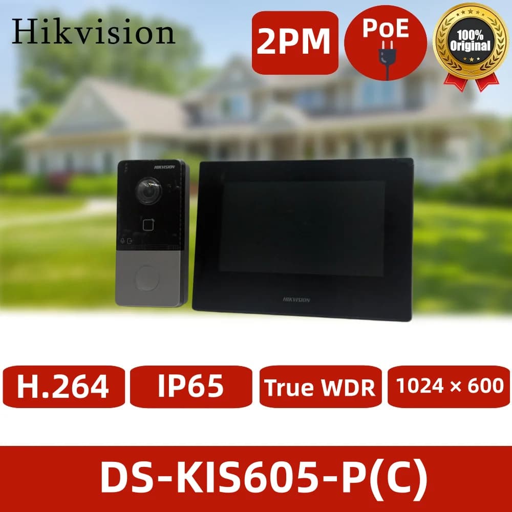 Hikvision DS-KIS605-P(C) IP Video Intercom Kit with 7" Monitor, 2MP 1080P Outdoor Door Station, PoE, WiFi, Two-Way Audio, IP65