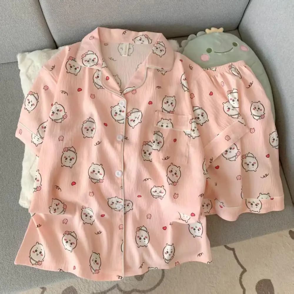 Girls Homewear Cartoon Chiikawa Summer Women Pajamas Suit Kawaii Usagi Casual Anime Cute Short-Sleeved Shorts Nightclothes