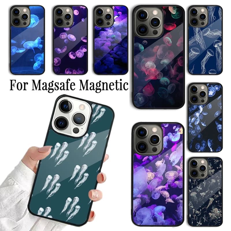 Cover per iPhone con Stampa Medusa Blu Navy per iPhone 17 AIR 16 15 14 13 12 11 Pro Max Plus, Custodia Magnetica Wireless Magsafe