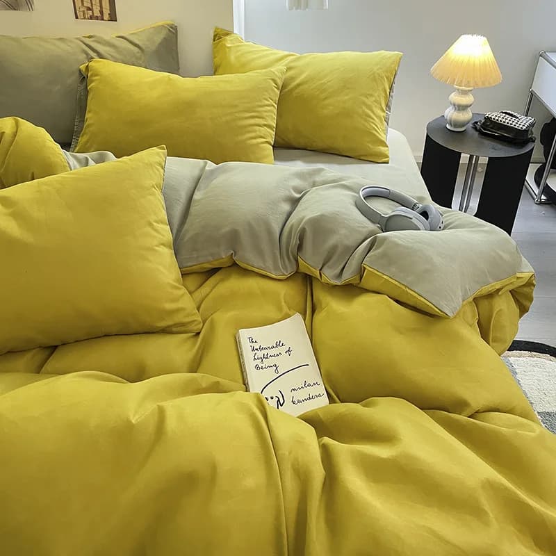 Bed linen Twill bed cover Solid color Four-piece set Lavated cotton sheet Supplies for student dorms Three-piece set