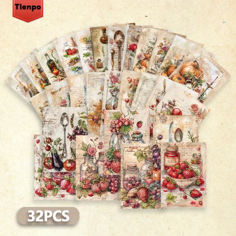 32 cartoline vintage per cibo in fattoria, tema dessert e frutta, cartoncino spesso, alta definizione, collezione regalo, adesivi decorativi