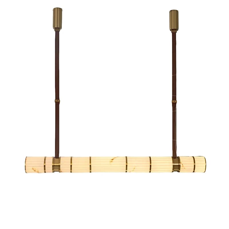 Novelty Long LED Pendant Light Brushed Hardware Leather Strip Chandelier, Dimmable Hanging Lamp for Dining Room Home Decor