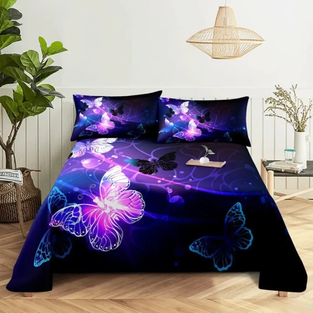Set biancheria da letto viola Lanvender Butteryfly Bellissimo fiore per l'arredamento della camera da letto Set copripiumino morbido singolo doppio full size