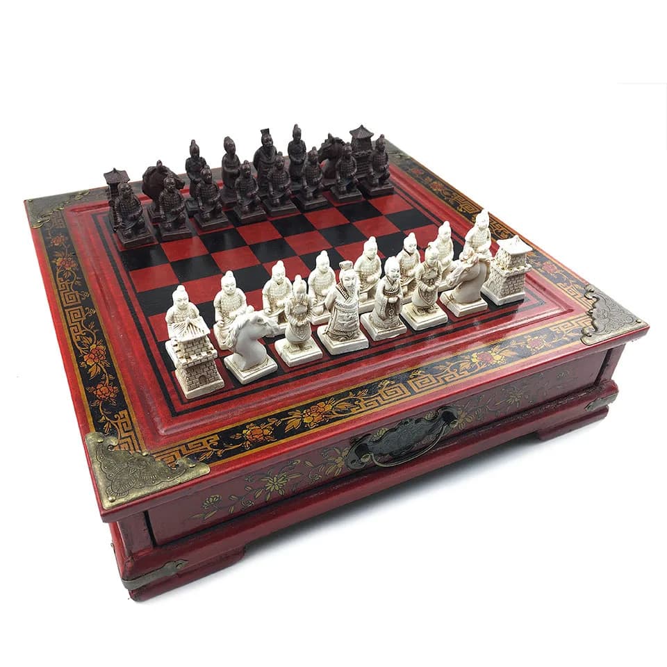 Terra Cotta Warriors o Manchu Troops Figure Set di scacchi, Gioco di scacchi in resina, Scacchiera antica, Gioco da tavolo