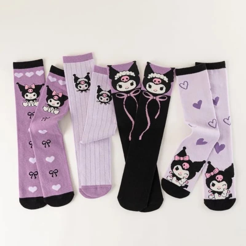 Calzini lunghi al ginocchio viola Kuromi per bambini carini per ragazze Kawaii Cartoon Anime Kuromi Calzini a tubo centrale per bambini per bambini Regalo