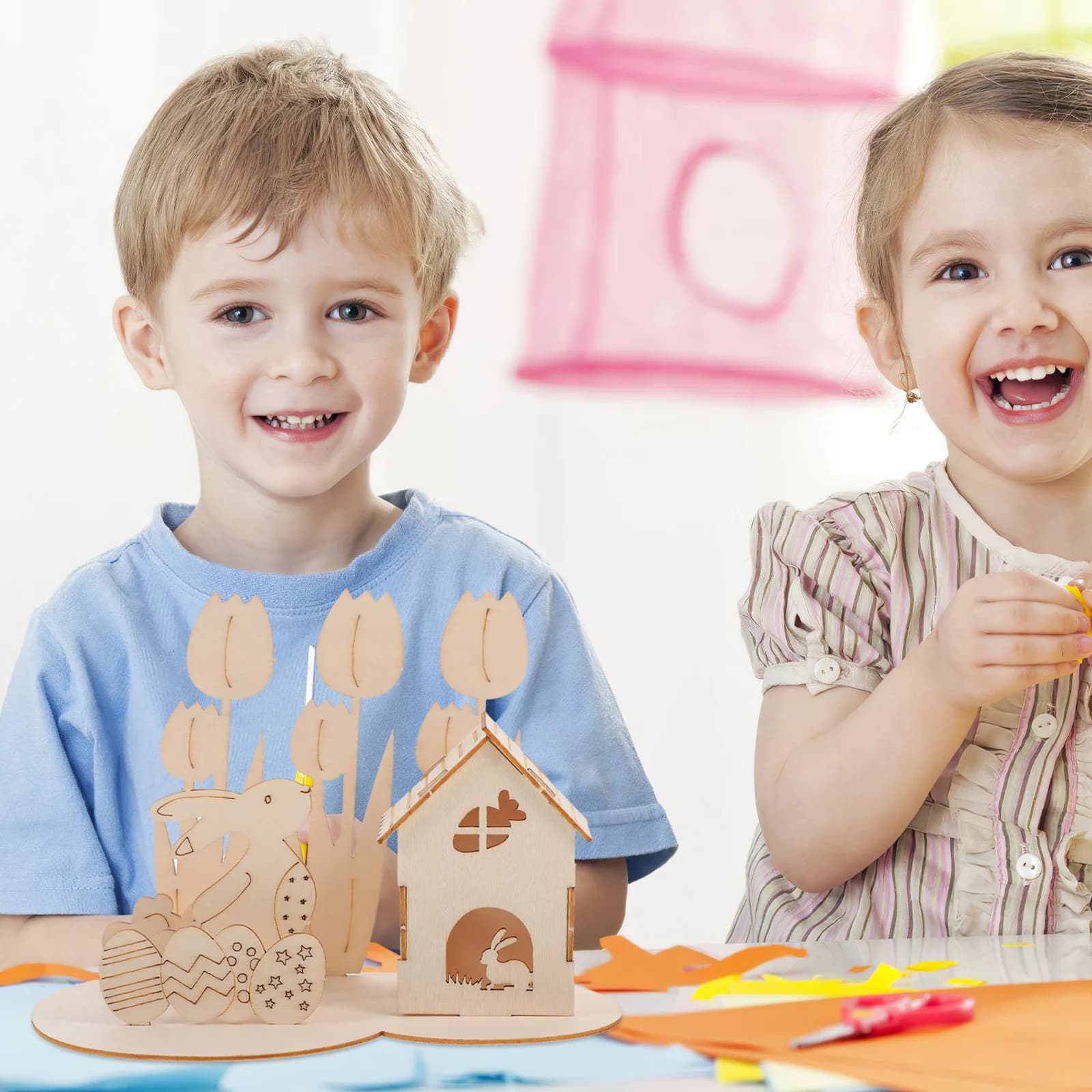 Set di Puzzle 3D in Legno per Pasqua, Casa delle Conigliette con Uova, Kit Educativo Fai-da-Te per Bambini, Giocattolo di Montaggio per Feste Pasquali