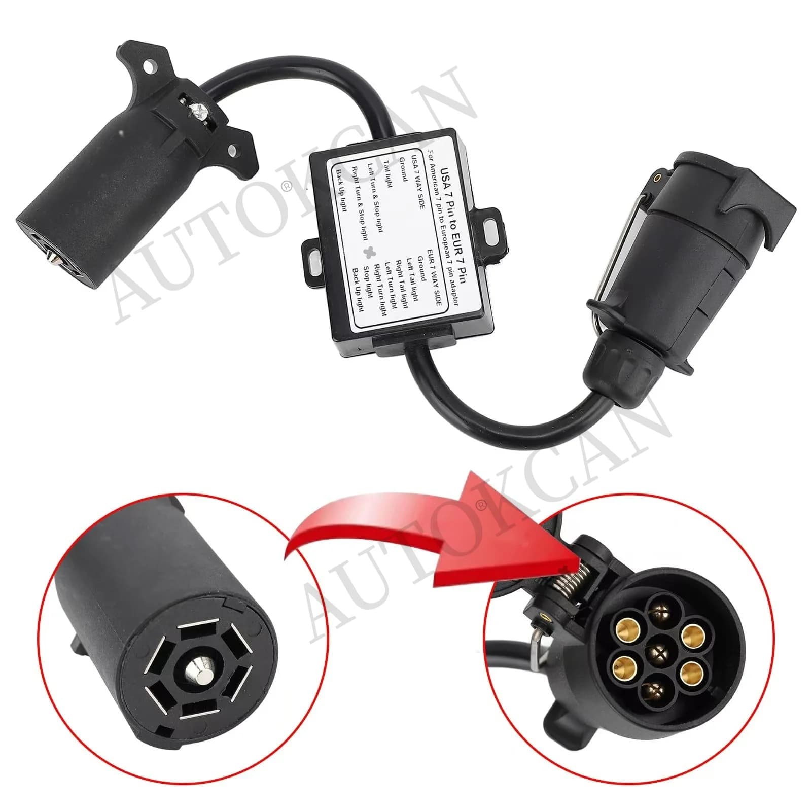 Convertitore per Luci Rimorchio da 7 Pin USA a 13 Pin EU, Adattatore per Connettore Circuito Freni con Separazione 7 Vie