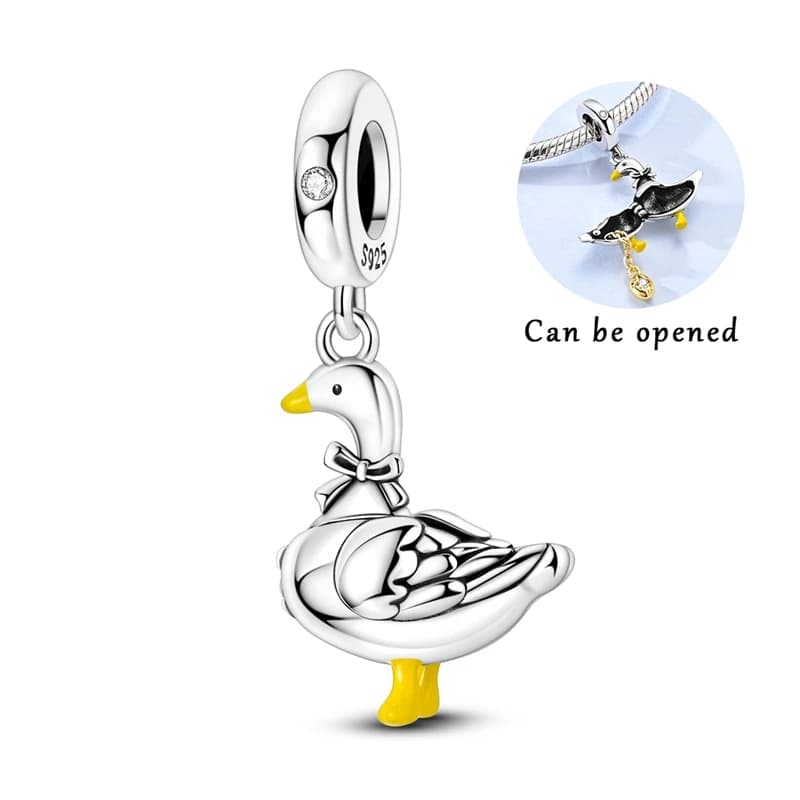 925 Sterling Silver Charms Pendant CZ Zircon Can Open The Goose Dangle Fit Original Bracelet DIY Women Jewelry Gift