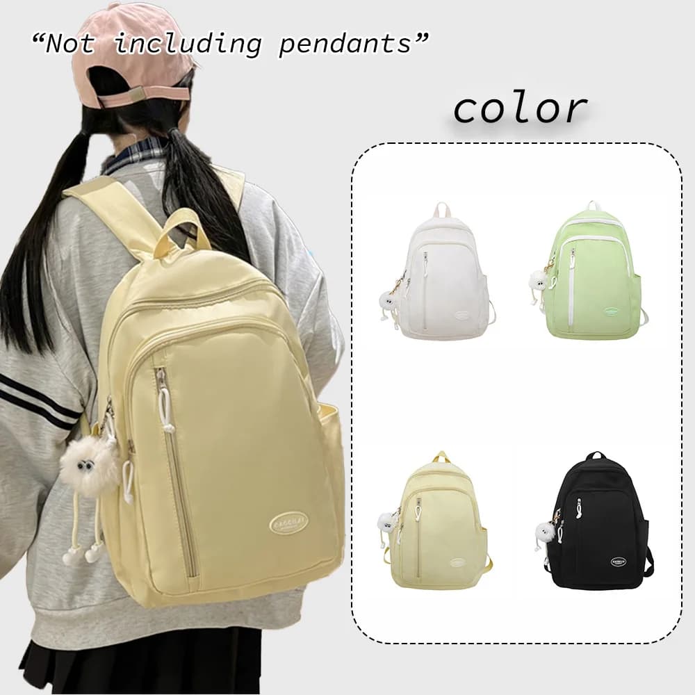 Minimalist Solid Color Nylon Backpack, Multi-Pocket Daypack, Lightweight Water-Resistant Bag for School & Daily Use
