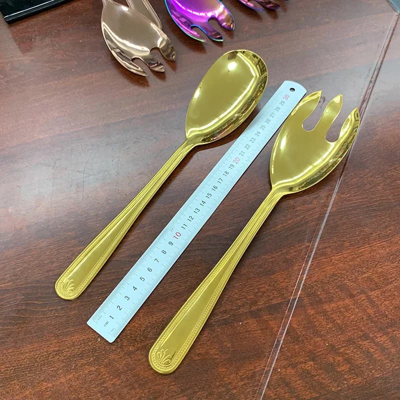 Set of 2 large cutlery for salad (coach and fork), tool set to serve stainless steel salad, for kitchen fruit forks